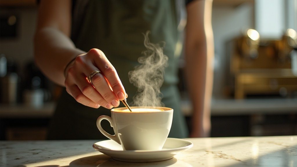 Latte art being poured