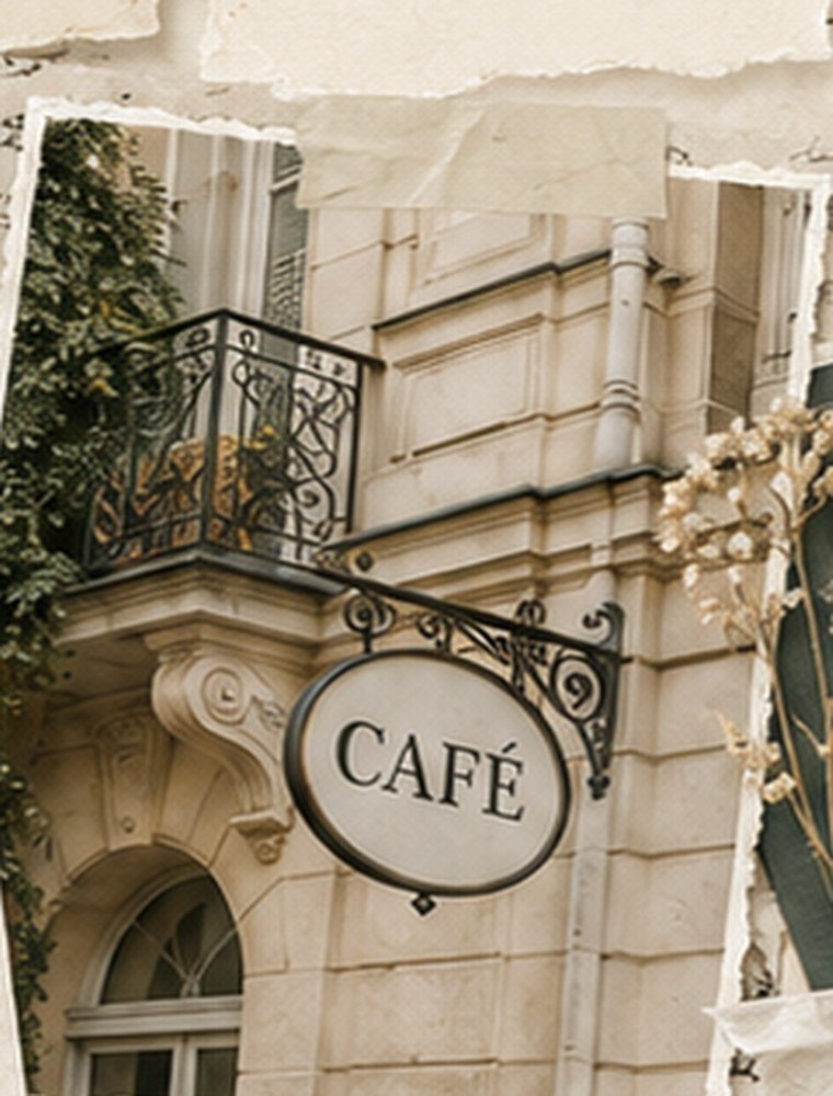 The Amour Café sign on a quiet European street